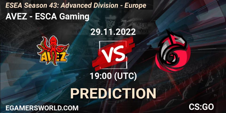 AVEZ contre ESCA Gaming : prédiction de match. 29.11.22. CS2 (CS:GO), ESEA Season 43: Advanced Division - Europe