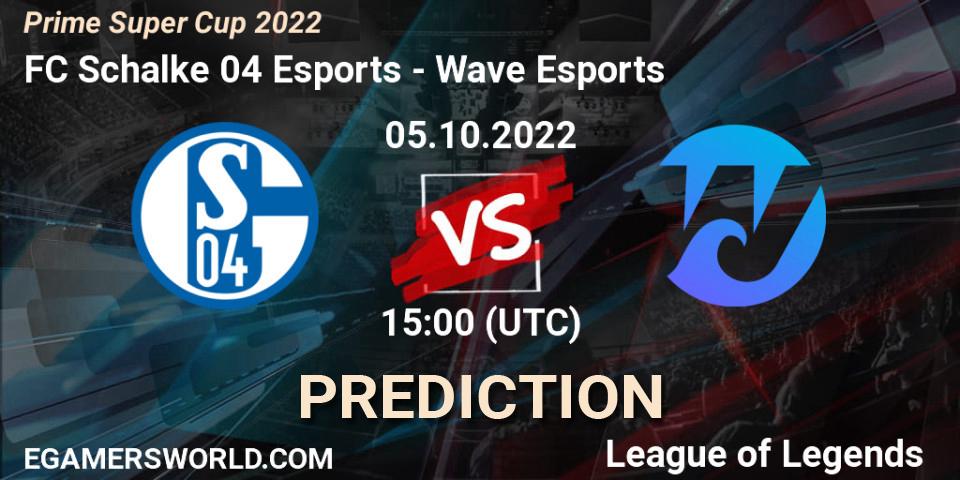 FC Schalke 04 Esports contre Wave Esports : prédiction de match. 05.10.2022 at 15:00. LoL, Prime Super Cup 2022