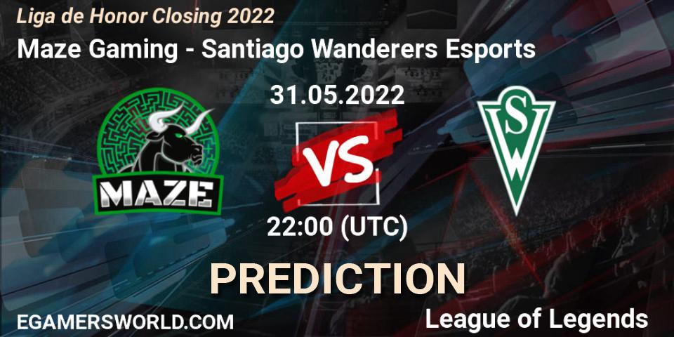 Maze Gaming contre Santiago Wanderers Esports : prédiction de match. 31.05.2022 at 22:00. LoL, Liga de Honor Closing 2022