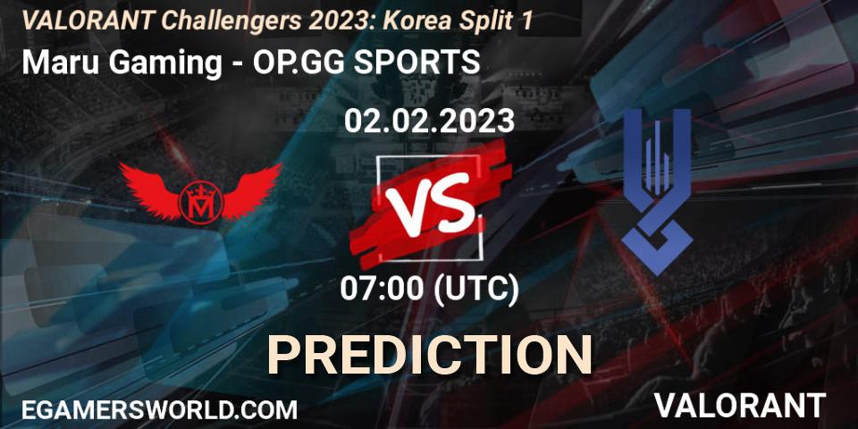 Maru Gaming contre OP.GG SPORTS : prédiction de match. 02.02.23. VALORANT, VALORANT Challengers 2023: Korea Split 1