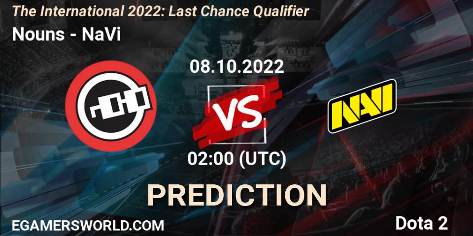Nouns contre NaVi : prédiction de match. 08.10.22. Dota 2, The International 2022: Last Chance Qualifier
