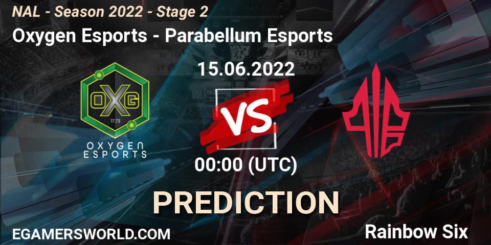 Oxygen Esports contre Parabellum Esports : prédiction de match. 14.06.2022 at 21:00. Rainbow Six, NAL - Season 2022 - Stage 2