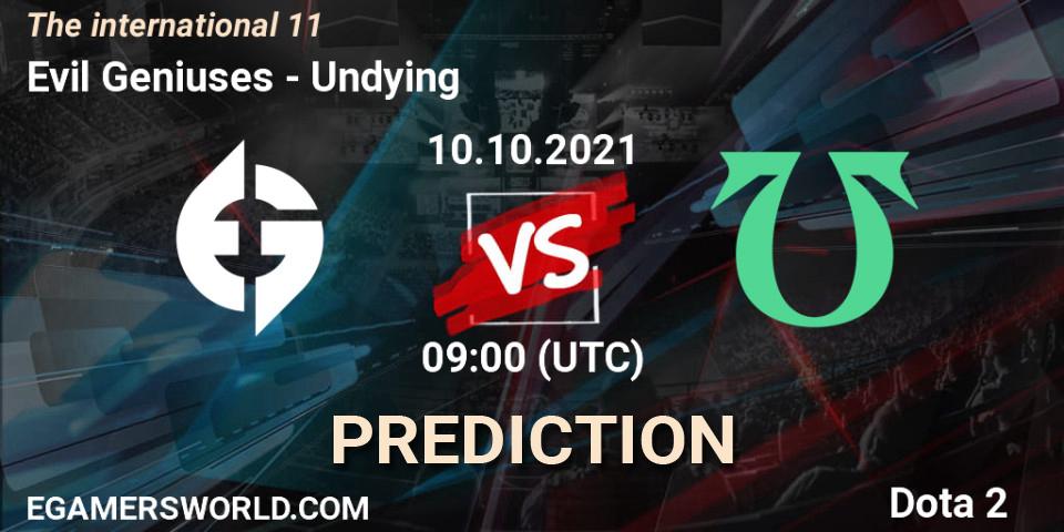 Evil Geniuses contre Undying : prédiction de match. 10.10.2021 at 09:55. Dota 2, The Internationa 2021