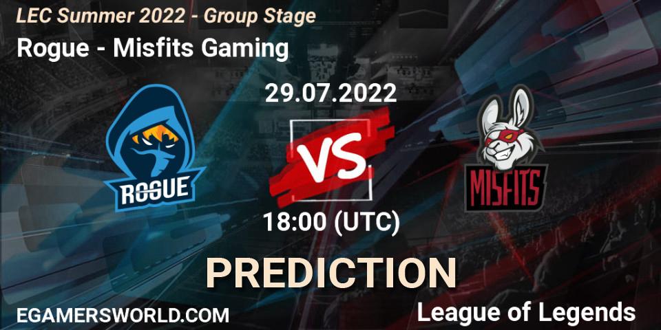Rogue contre Misfits Gaming : prédiction de match. 29.07.22. LoL, LEC Summer 2022 - Group Stage
