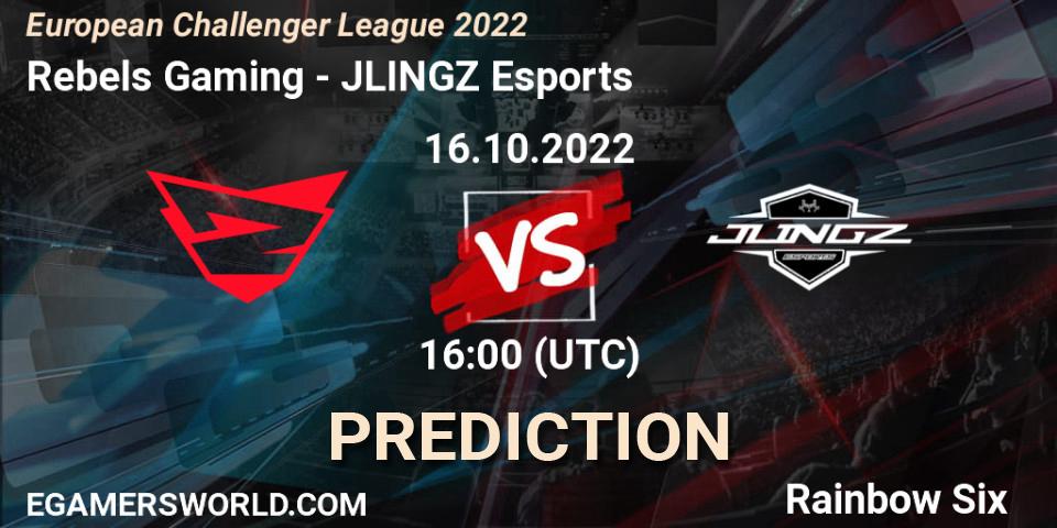 Rebels Gaming contre JLINGZ Esports : prédiction de match. 21.10.2022 at 16:00. Rainbow Six, European Challenger League 2022