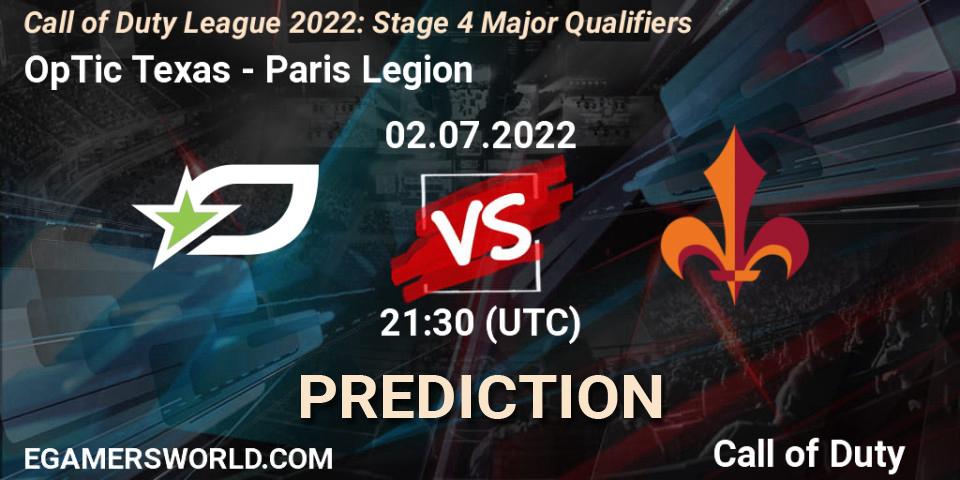 OpTic Texas contre Paris Legion : prédiction de match. 02.07.2022 at 20:30. Call of Duty, Call of Duty League 2022: Stage 4