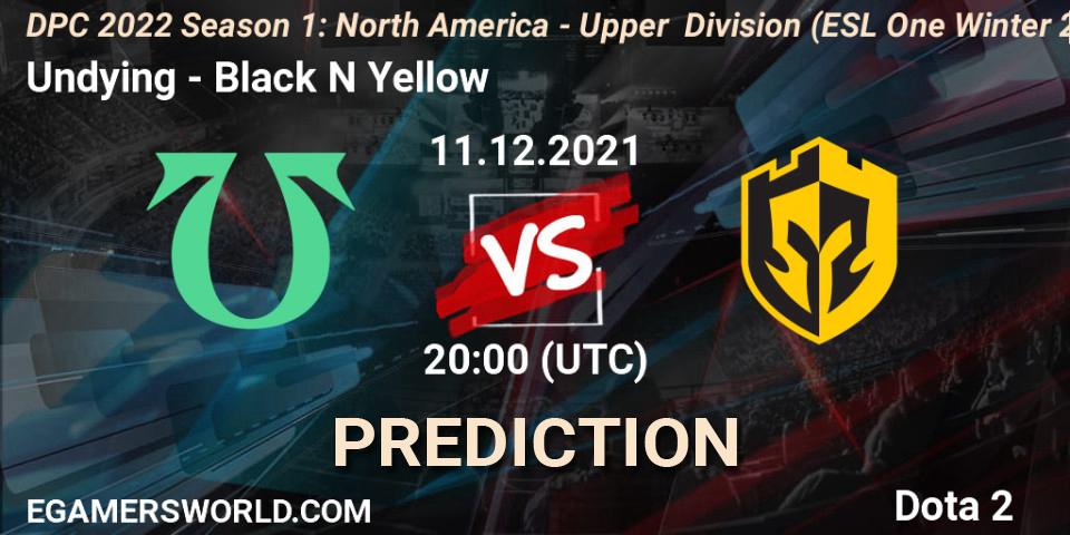 Undying contre Black N Yellow : prédiction de match. 11.12.2021 at 21:53. Dota 2, DPC 2022 Season 1: North America - Upper Division (ESL One Winter 2021)