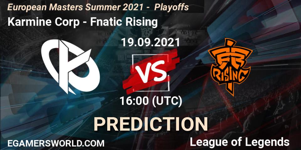 Karmine Corp contre Fnatic Rising : prédiction de match. 19.09.21. LoL, European Masters Summer 2021 - Playoffs