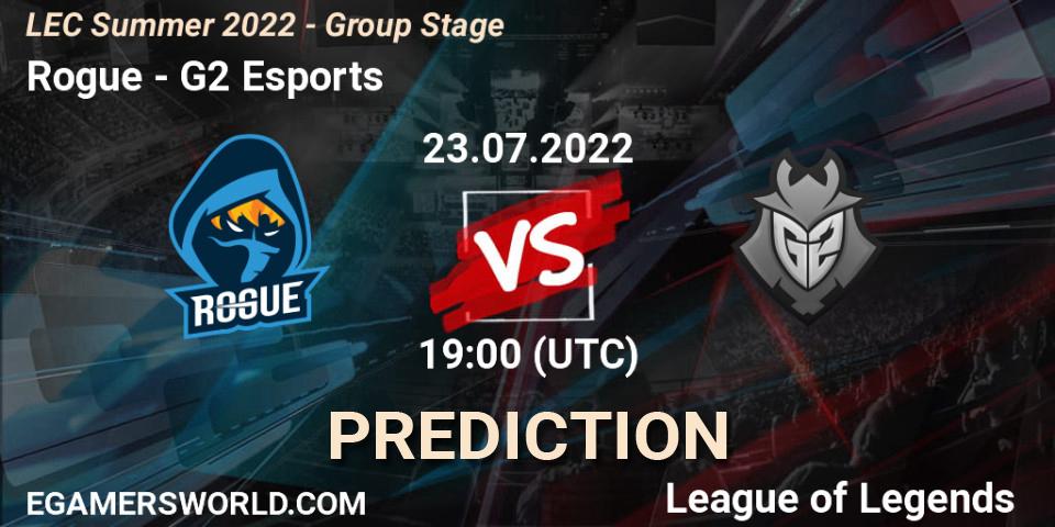 Rogue contre G2 Esports : prédiction de match. 23.07.2022 at 18:00. LoL, LEC Summer 2022 - Group Stage