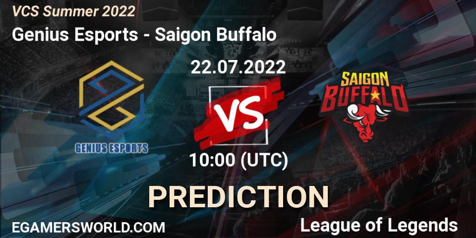 Genius Esports contre Saigon Buffalo : prédiction de match. 22.07.2022 at 10:00. LoL, VCS Summer 2022