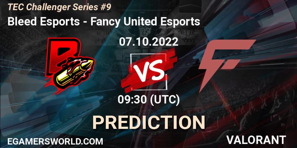 Bleed Esports contre Fancy United Esports : prédiction de match. 07.10.2022 at 09:50. VALORANT, TEC Challenger Series #9