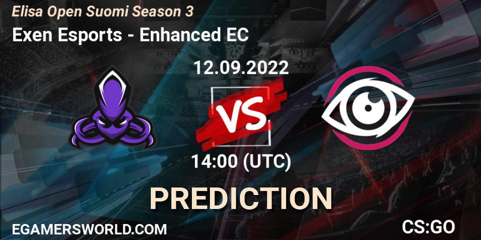 Exen Esports contre Enhanced EC : prédiction de match. 12.09.2022 at 14:00. Counter-Strike (CS2), Elisa Open Suomi Season 3