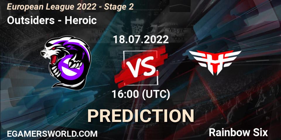 Outsiders contre Heroic : prédiction de match. 18.07.2022 at 17:00. Rainbow Six, European League 2022 - Stage 2