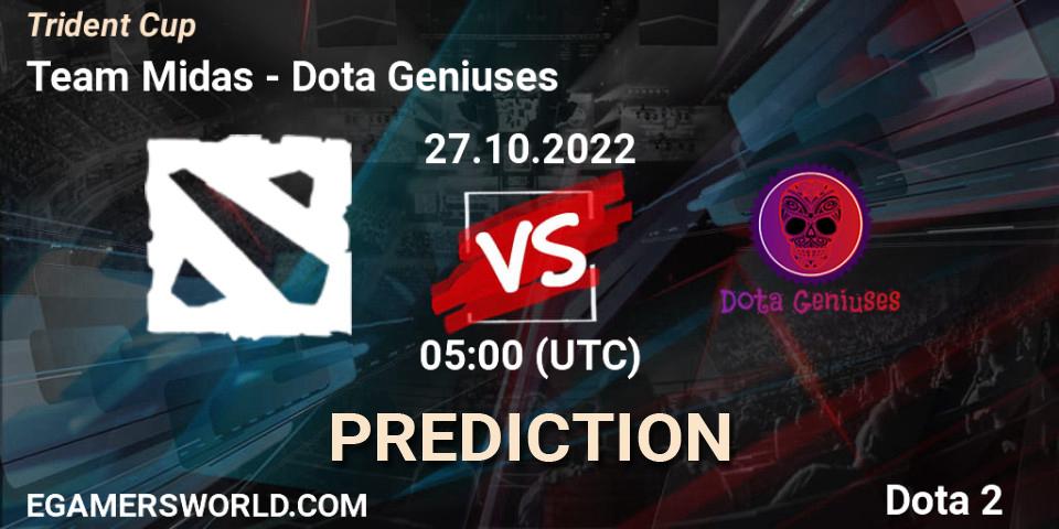 Team Midas contre Dota Geniuses : prédiction de match. 27.10.2022 at 05:04. Dota 2, Trident Cup