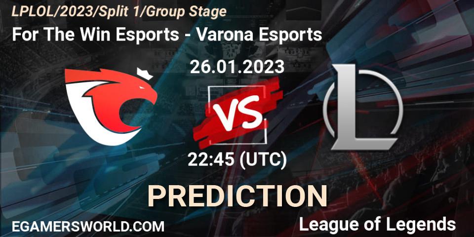 For The Win Esports contre Varona Esports : prédiction de match. 26.01.2023 at 22:45. LoL, LPLOL Split 1 2023 - Group Stage