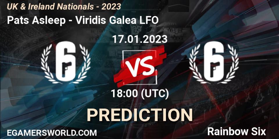 Pats Asleep contre Viridis Galea LFO : prédiction de match. 17.01.2023 at 18:00. Rainbow Six, UK & Ireland Nationals - 2023