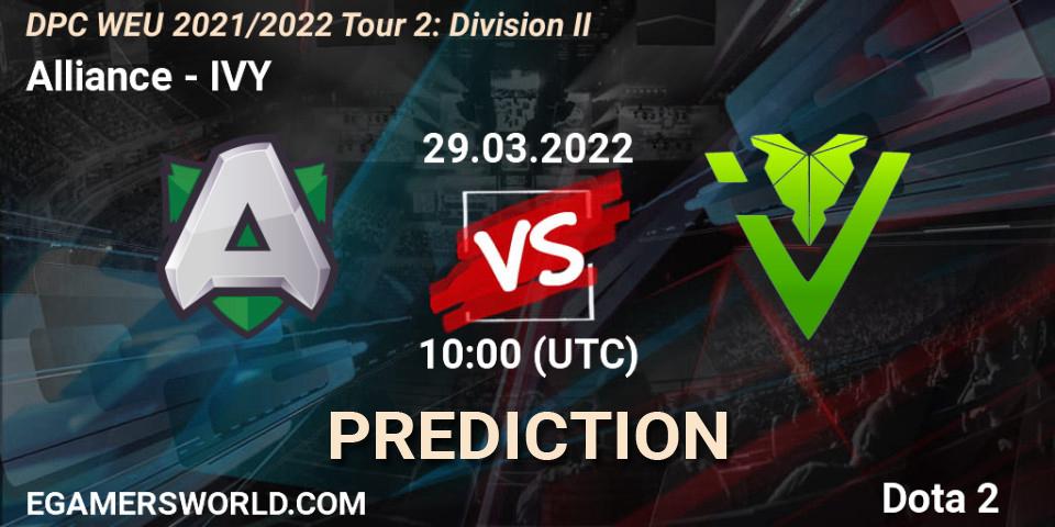 Alliance contre IVY : prédiction de match. 29.03.2022 at 09:55. Dota 2, DPC 2021/2022 Tour 2: WEU Division II (Lower) - DreamLeague Season 17