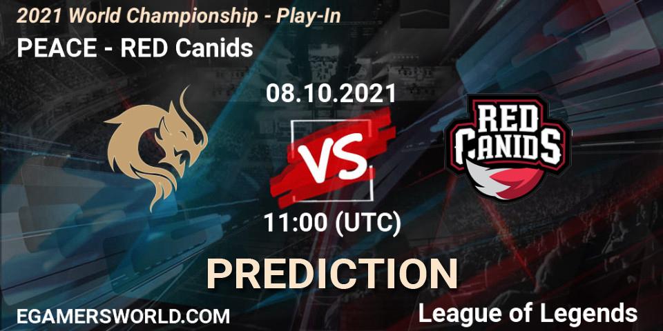 PEACE contre RED Canids : prédiction de match. 08.10.2021 at 16:10. LoL, 2021 World Championship - Play-In