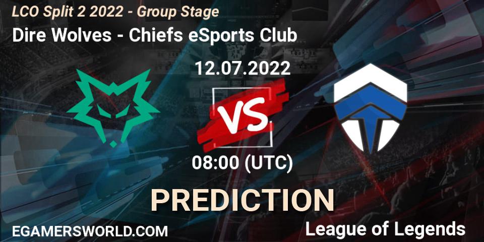 Dire Wolves contre Chiefs eSports Club : prédiction de match. 12.07.2022 at 08:00. LoL, LCO Split 2 2022 - Group Stage