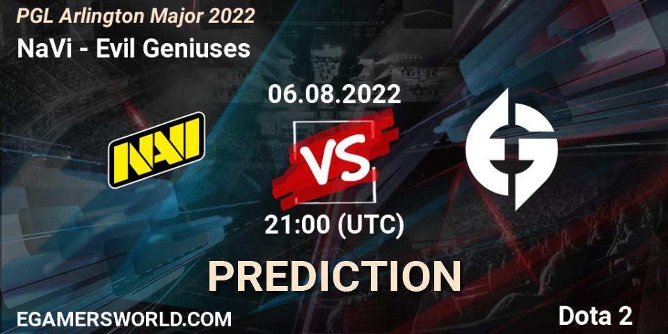 NaVi contre Evil Geniuses : prédiction de match. 06.08.2022 at 21:19. Dota 2, PGL Arlington Major 2022 - Group Stage