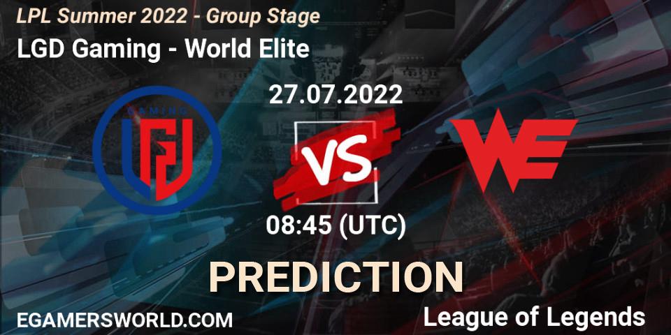 LGD Gaming contre World Elite : prédiction de match. 27.07.2022 at 09:00. LoL, LPL Summer 2022 - Group Stage