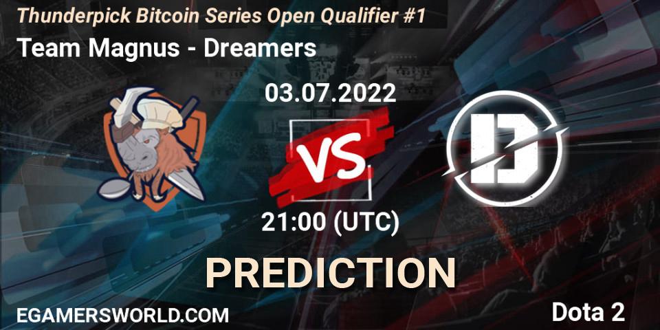 Team Magnus contre Dreamers : prédiction de match. 03.07.2022 at 21:06. Dota 2, Thunderpick Bitcoin Series Open Qualifier #1