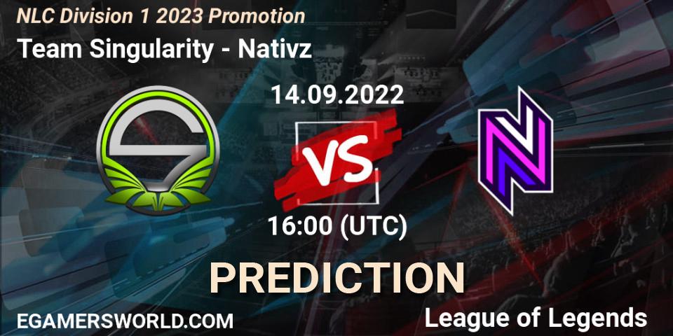 Team Singularity contre Nativz : prédiction de match. 14.09.22. LoL, NLC Division 1 2023 Promotion