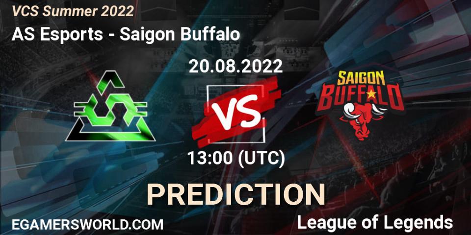 AS Esports contre Saigon Buffalo : prédiction de match. 20.08.2022 at 12:00. LoL, VCS Summer 2022