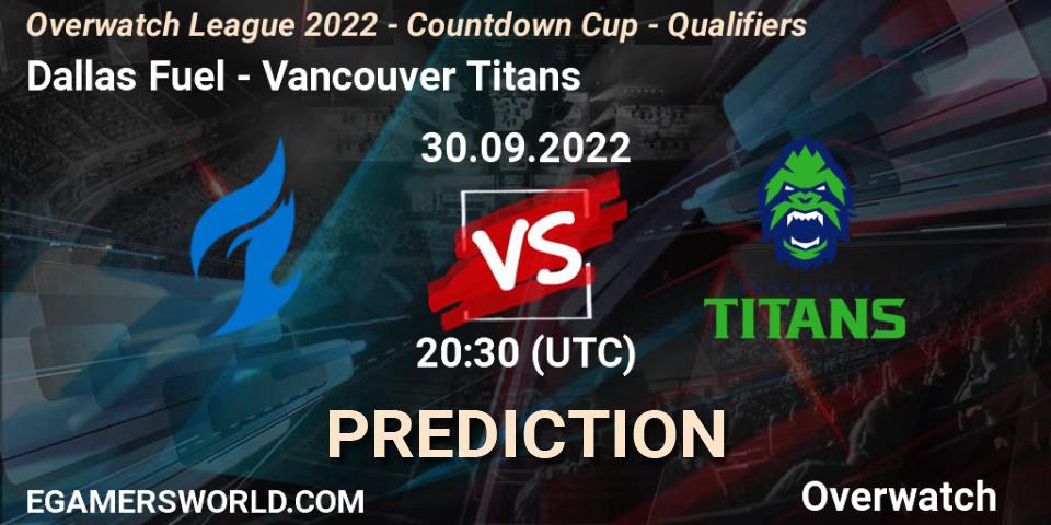 Dallas Fuel contre Vancouver Titans : prédiction de match. 30.09.22. Overwatch, Overwatch League 2022 - Countdown Cup - Qualifiers
