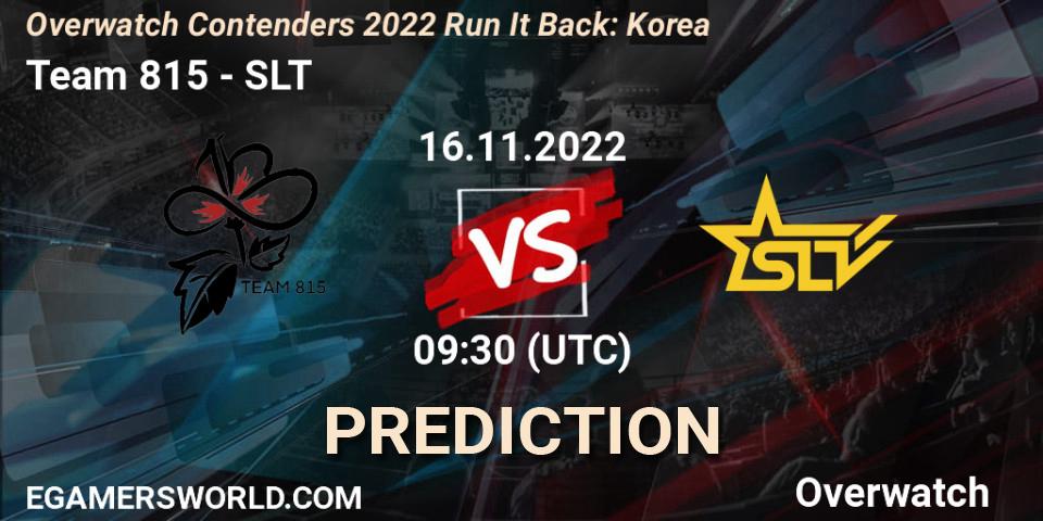 Team 815 contre SLT : prédiction de match. 16.11.2022 at 10:20. Overwatch, Overwatch Contenders 2022 Run It Back: Korea