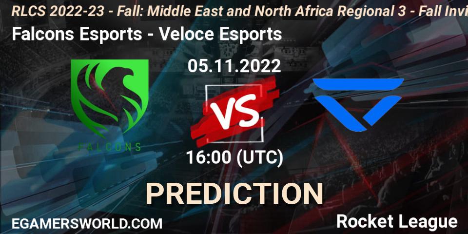 Falcons Esports contre Veloce Esports : prédiction de match. 05.11.22. Rocket League, RLCS 2022-23 - Fall: Middle East and North Africa Regional 3 - Fall Invitational