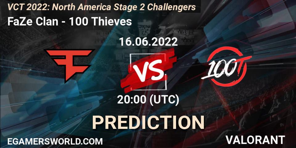 FaZe Clan contre 100 Thieves : prédiction de match. 16.06.2022 at 20:20. VALORANT, VCT 2022: North America Stage 2 Challengers