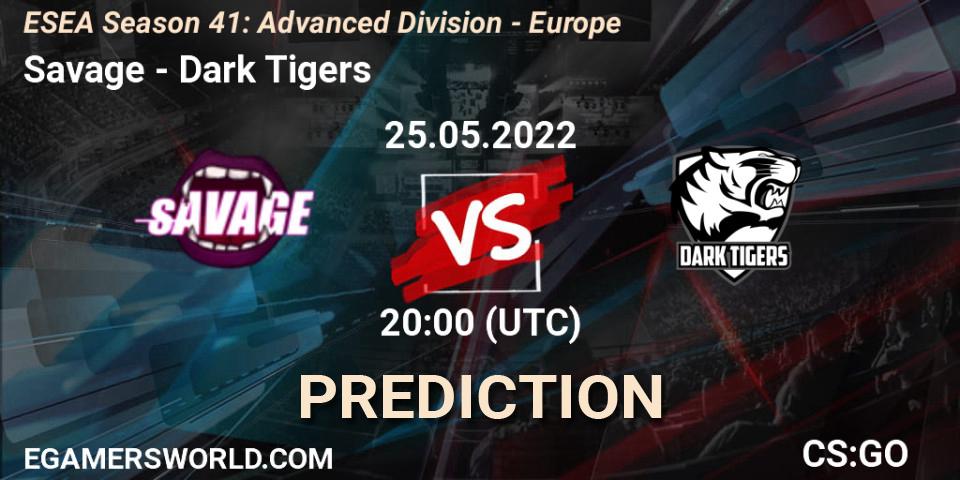 Savage contre Dark Tigers : prédiction de match. 01.06.2022 at 18:00. Counter-Strike (CS2), ESEA Season 41: Advanced Division - Europe
