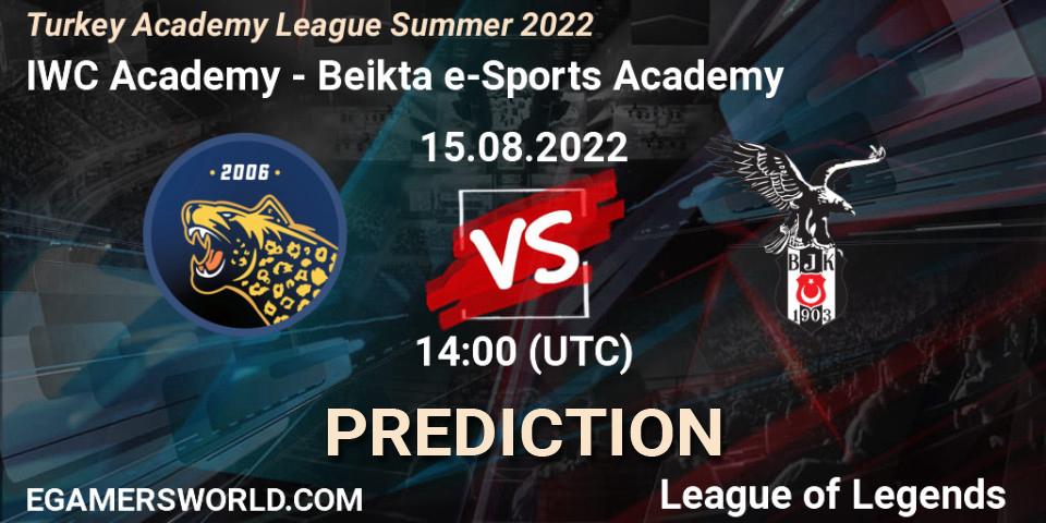 IWC Academy contre Beşiktaş e-Sports Academy : prédiction de match. 15.08.2022 at 14:00. LoL, Turkey Academy League Summer 2022
