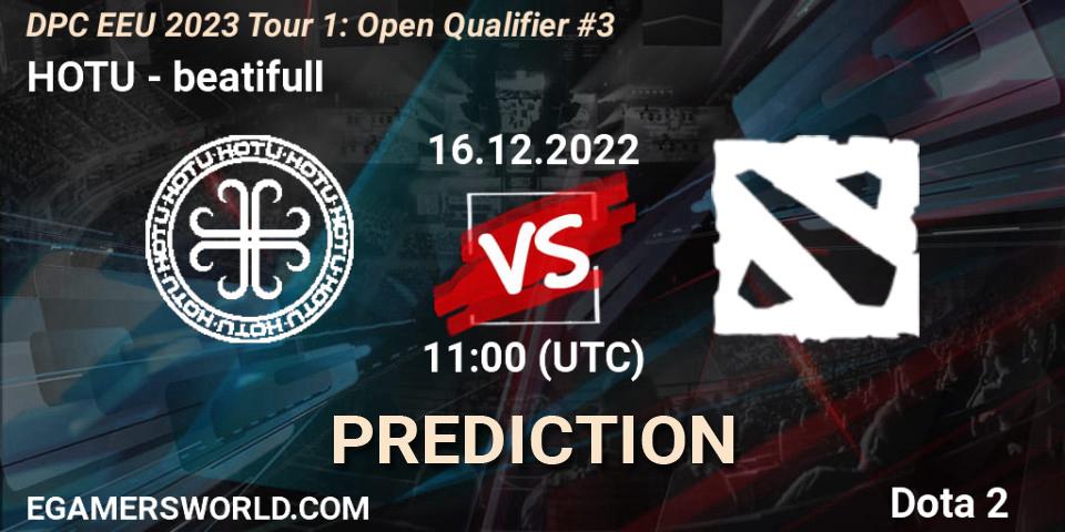HOTU contre beatifull : prédiction de match. 16.12.2022 at 11:00. Dota 2, DPC EEU 2023 Tour 1: Open Qualifier #3