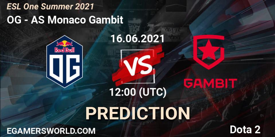 OG contre AS Monaco Gambit : prédiction de match. 16.06.21. Dota 2, ESL One Summer 2021