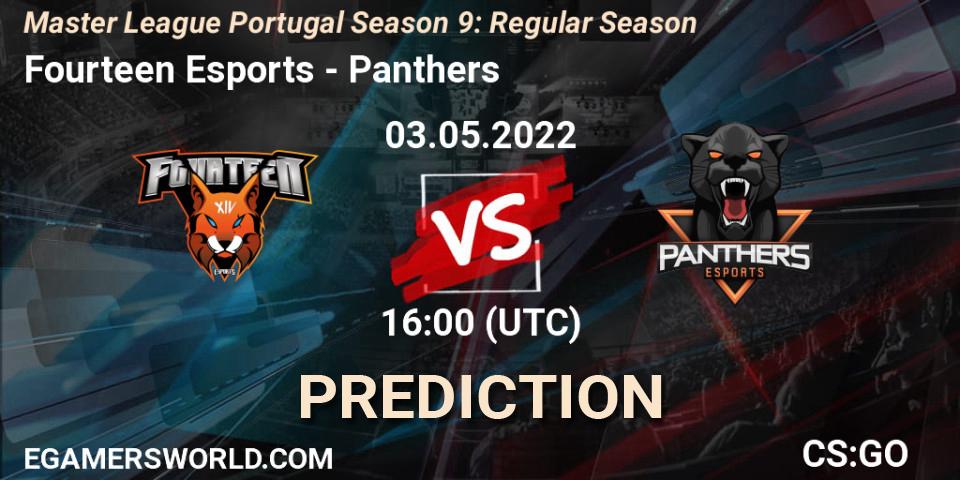 Fourteen Esports contre Panthers : prédiction de match. 03.05.2022 at 16:00. Counter-Strike (CS2), Master League Portugal Season 9: Regular Season