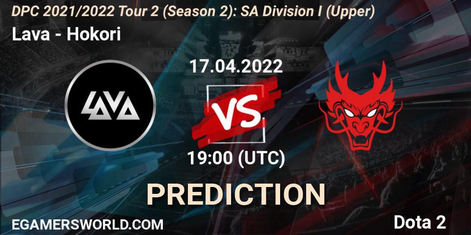 Lava contre Hokori : prédiction de match. 17.04.2022 at 19:03. Dota 2, DPC 2021/2022 Tour 2 (Season 2): SA Division I (Upper)