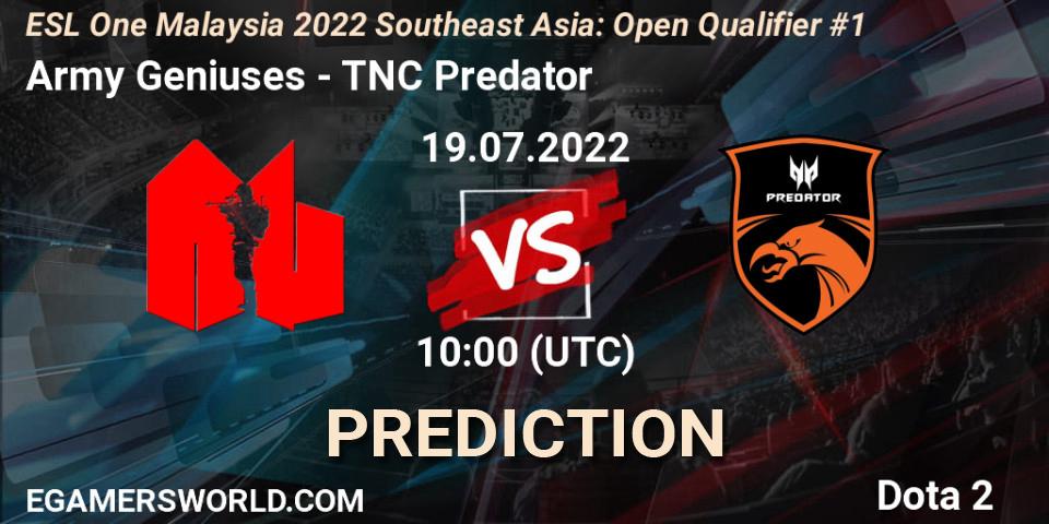 Army Geniuses contre TNC Predator : prédiction de match. 19.07.22. Dota 2, ESL One Malaysia 2022 Southeast Asia: Open Qualifier #1