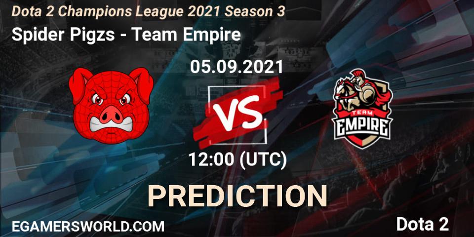 Spider Pigzs contre Team Empire : prédiction de match. 05.09.2021 at 12:00. Dota 2, Dota 2 Champions League 2021 Season 3