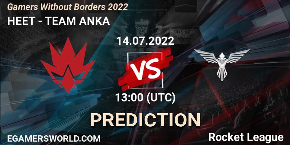 HEET contre TEAM ANKA : prédiction de match. 14.07.2022 at 13:00. Rocket League, Gamers Without Borders 2022