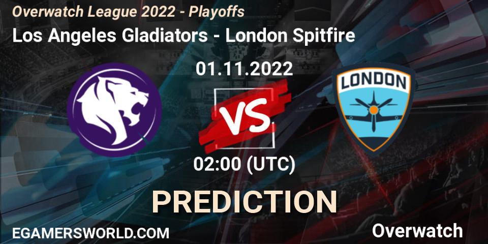 Los Angeles Gladiators contre London Spitfire : prédiction de match. 01.11.2022 at 02:00. Overwatch, Overwatch League 2022 - Playoffs