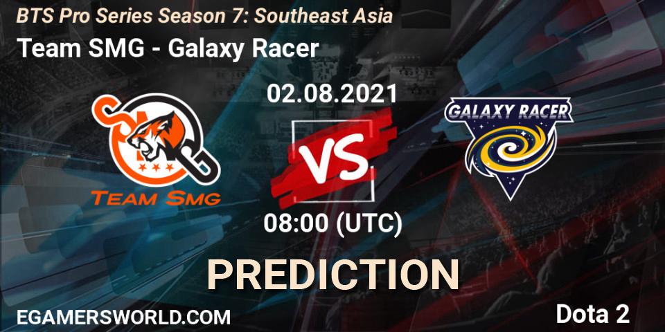 Team SMG contre Galaxy Racer : prédiction de match. 02.08.2021 at 08:15. Dota 2, BTS Pro Series Season 7: Southeast Asia