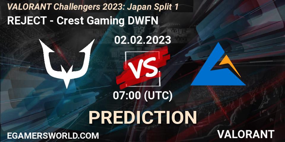 REJECT contre Crest Gaming DWFN : prédiction de match. 02.02.23. VALORANT, VALORANT Challengers 2023: Japan Split 1