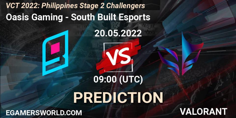 Oasis Gaming contre South Built Esports : prédiction de match. 20.05.2022 at 09:00. VALORANT, VCT 2022: Philippines Stage 2 Challengers