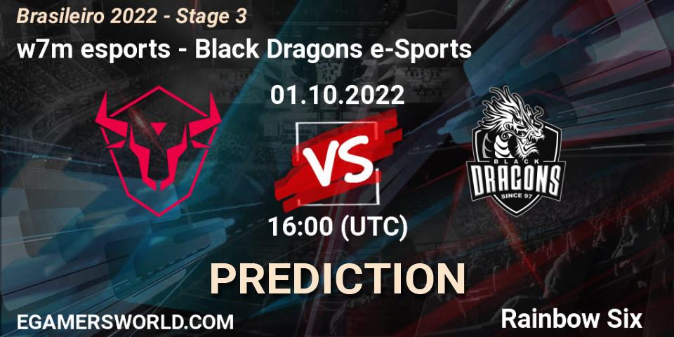 w7m esports contre Black Dragons e-Sports : prédiction de match. 01.10.2022 at 16:00. Rainbow Six, Brasileirão 2022 - Stage 3