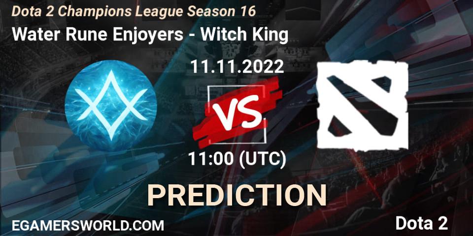 Water Rune Enjoyers contre Witch King : prédiction de match. 11.11.2022 at 11:25. Dota 2, Dota 2 Champions League Season 16