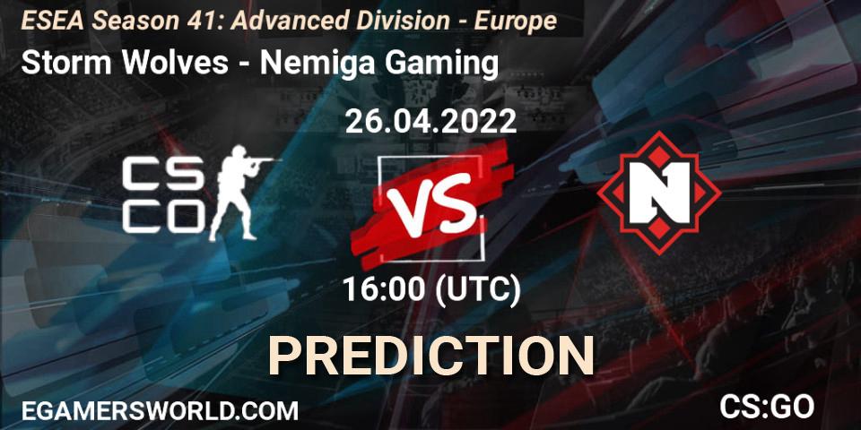 Storm Wolves contre Nemiga Gaming : prédiction de match. 26.04.2022 at 16:00. Counter-Strike (CS2), ESEA Season 41: Advanced Division - Europe