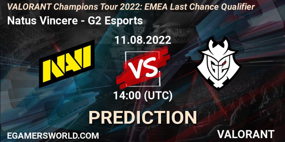 Natus Vincere contre G2 Esports : prédiction de match. 11.08.2022 at 14:00. VALORANT, VCT 2022: EMEA Last Chance Qualifier