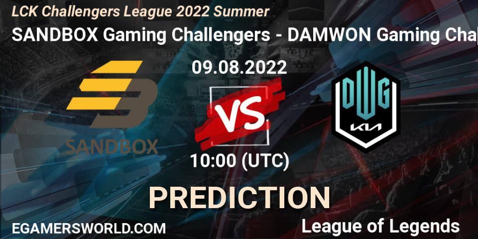 SANDBOX Gaming Challengers contre DAMWON Gaming Challengers : prédiction de match. 09.08.2022 at 10:20. LoL, LCK Challengers League 2022 Summer